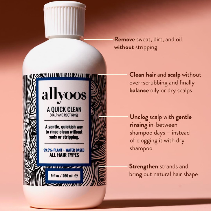 Allyoos A Quick Clean, Hair Rinse, Removes Sweat, Oil & Buildup From Scalp & Hair, No Suds, Dry Shampoo Alternative, Balances Scalp, Sulfate-Free