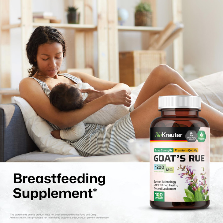 BIO KRAUTER® Goats Rue for Breastfeeding - Pure Vegan Lactation Supplement - Goats Rue 100 Capsules 1200 mg per Serving - Natural Supplements for Wo