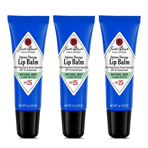 Jack Black Intense Therapy Lip Balm, 0.25-Oz., Pack of 3  Natural Mint & Shea Butter, SPF 25 Sun Protection, Lip Moisturizer, Hydrating Lip Balm wit