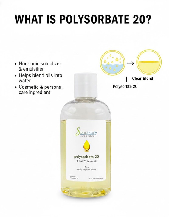 Soapeauty Polysorbate 20 (Tween 20, T-Maz 20) | Cosmetic Grade Solubilizer & Emulsifier | for Skincare, Body & DIY Formulations?| 16 oz