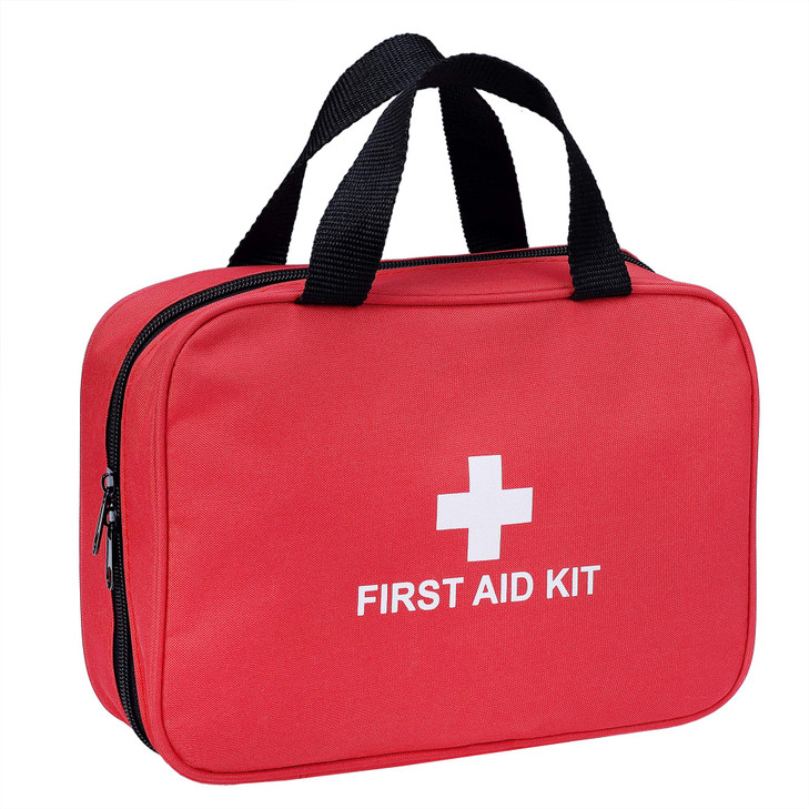 First Aid Kit - 230 Piece - for Car, Home, Travel, Camping, Office or Sports | Red Bag/Reflective Cross, Fully Stocked with Essential Supplies for Em