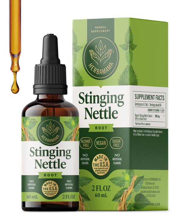 HERBAMAMA Stinging Nettle Tincture - Vegan Urinary Tract Support with Stinging Nettle Root Extract - Non-GMO, Alcohol & Sugar-Free Urtica Dioica Supp