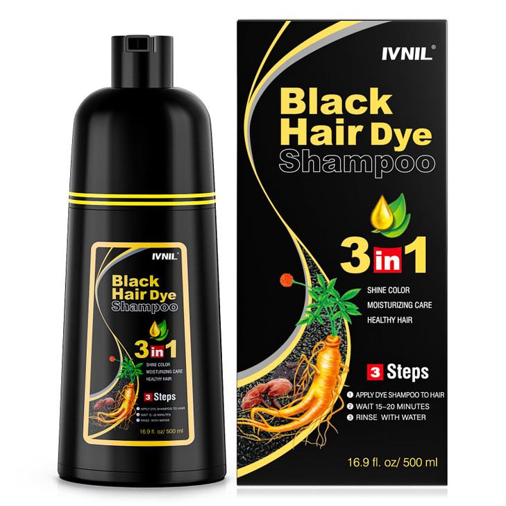 Ivnil Black Hair Dye Shampoo 3 in 1 Semi Permanent Hair Color Shampoo for Women & Men for Gray Hair Coverage, Natural Herbal Ingredients shampoo para