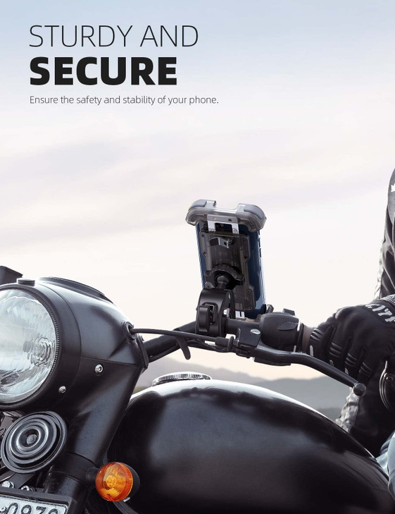 Lamicall Motorcycle Phone Mount, Bike Phone Holder - Upgrade Quick Install Handlebar Clip for Bicycle Scooter, Cell Phone Clamp for iPhone 17 16 15 P