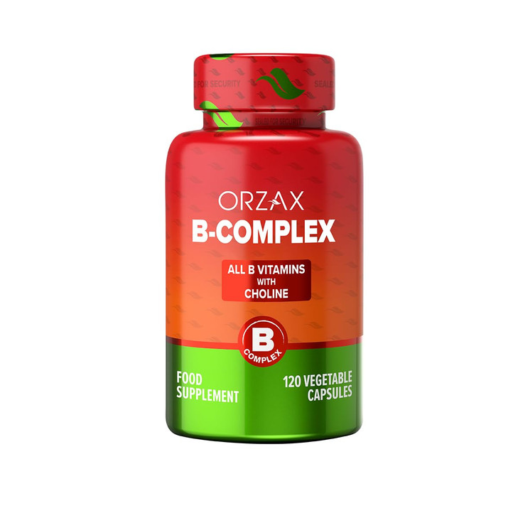 ORZAX Vitamin B Complex Supplement for Women & Men with Choline, Inositol - Balanced Energy Metabolism - Immune & Nerve Health (120 Veg Capsules)