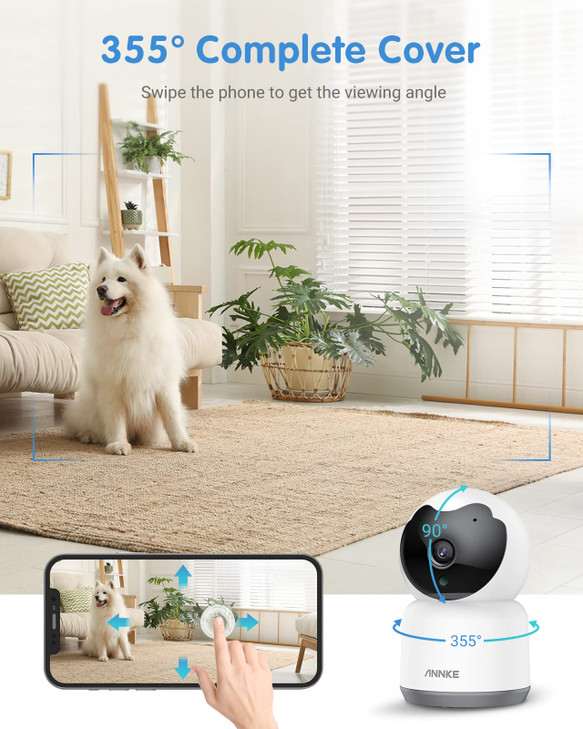 ANNKE 2K Pet Camera Indoor with Phone App, 360 Pan/Tilt WiFi Camera with Human Motion Detection, 2-Way Audio, Night Vision, Baby Camera Monitor for H