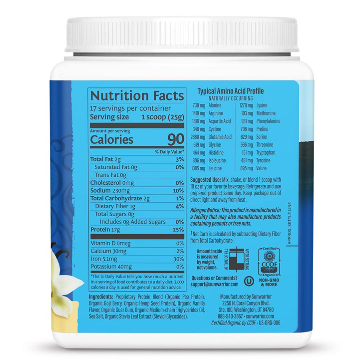 Organic Plant Based Protein Powder | Vegan Organic Protein Powder Vanilla Flavored with BCAA Amino Acids & Hemp Seed Pea Blend | Non-GMO Soy Dairy Fi