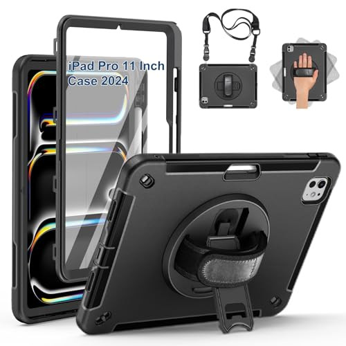GROLEOA Case for 2024 iPad Pro 11 Inch M4, Full Body Protective Rugged iPad Pro 11 Case (5th Generation) with Pencil Holder, Screen Protector, Rotati