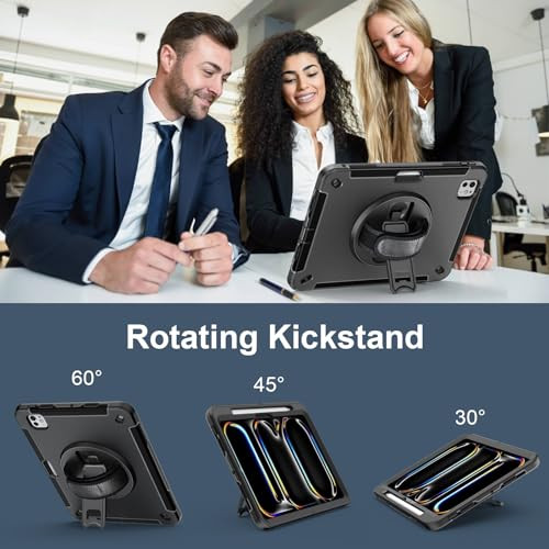 GROLEOA Case for 2024 iPad Pro 11 Inch M4, Full Body Protective Rugged iPad Pro 11 Case (5th Generation) with Pencil Holder, Screen Protector, Rotati