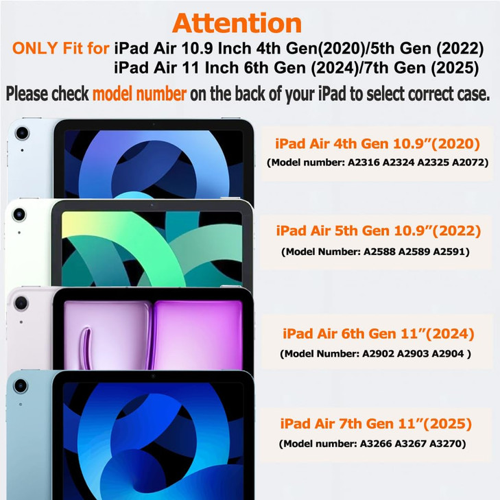 Slim Case for iPad Air 11 Inch M3/M2 (2025 7th/2024 6th), 10.9 Inch 5th Gen 2022/4th Generation 2020 with Pencil Holder, Auto Wake-Sleep, Multi-Angle