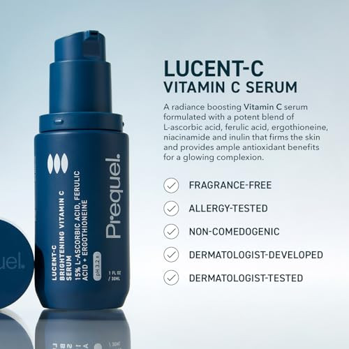 Prequel Skin Lucent-C, Vitamin C Serum for Face. Professional Facial L-Ascorbic Acid, Ferulic Acid Formula with Niacinamide. Clinical Skincare for Lu