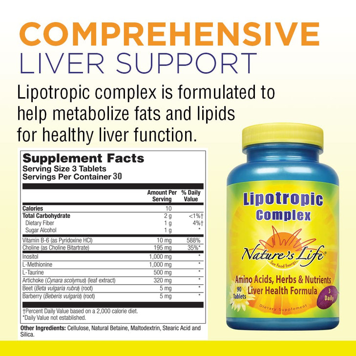 Nature's Life Lipotropic Complex | Comprehensive Support for Healthy Liver Function | with Choline & Inositol | Non-GMO | 90 Vegetarian Tablets