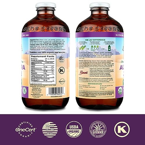 Lily Of The Desert Aloe Vera Juice, Preservative Free - Whole Leaf Aloe Vera Drink with Natural Vitamins, Digestive Enzymes for Gut Health, Stomach R