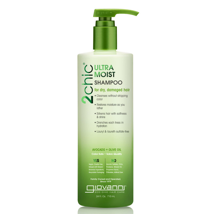 GIOVANNI 2chic Ultra-Moist Shampoo - Avocado & Olive Oil, Creamy Hydration Formula, Enriched with Aloe Vera, Shea Butter, Botanical Extracts, No Para