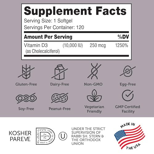 Zahler - Advanced Vitamin D3 10,000 IU Softgels (120 Count) Kosher Vegetarian Friendly Vitamin D for Immune Support, Bone, Teeth & Muscle Health - Da
