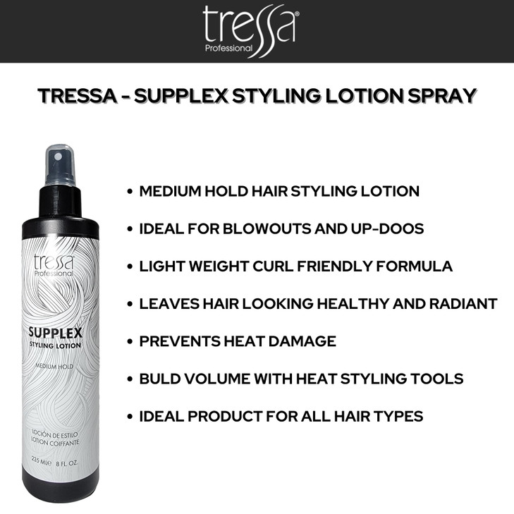 Tressa Supplex Styling Lotion Prevents Heat Damage from Styling Tools, Medium Hold, Light Weight Styling Radiance, 8 fl oz (2 Count)