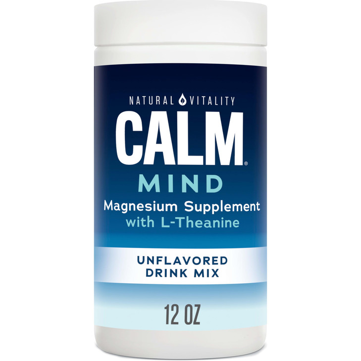 Natural Vitality Calm Mind, Magnesium Citrate + L-Theanine Powder, Supplement for Stress Relief, Gluten Free & Vegetarian, Unflavored, 12 oz.