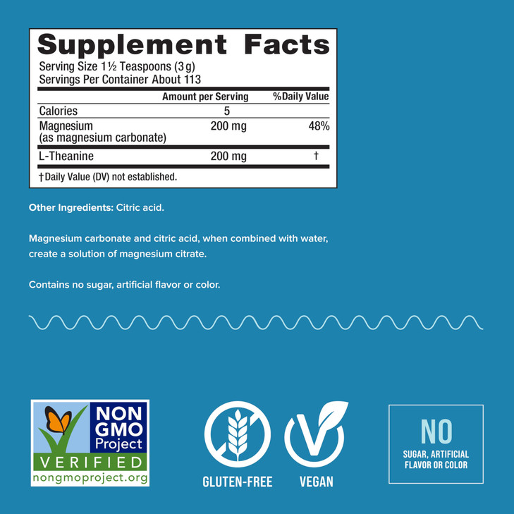 Natural Vitality Calm Mind, Magnesium Citrate + L-Theanine Powder, Supplement for Stress Relief, Gluten Free & Vegetarian, Unflavored, 12 oz.
