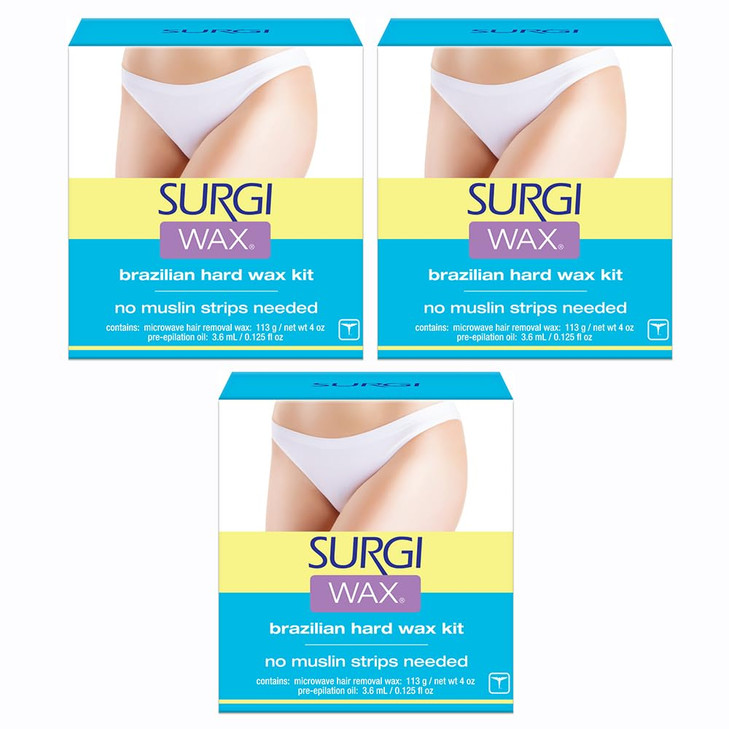Surgiwax Brazilian Hard Wax Waxing Kit for Private Parts, 4 Ounce Boxes (Pack of 3)
