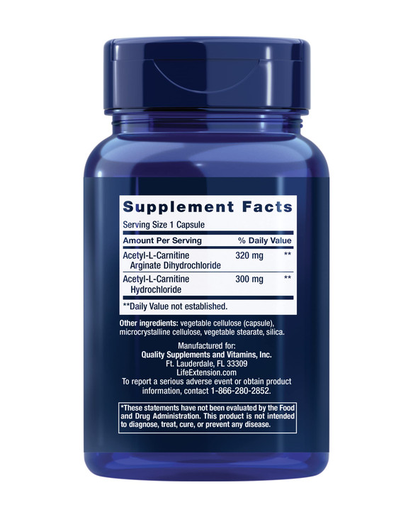 Life Extension Acetyl-L-Carnitine Arginate, Advanced Brain & Nerve Health, Cellular Energy Support, Gluten-Free, Non-GMO, 90 Capsules