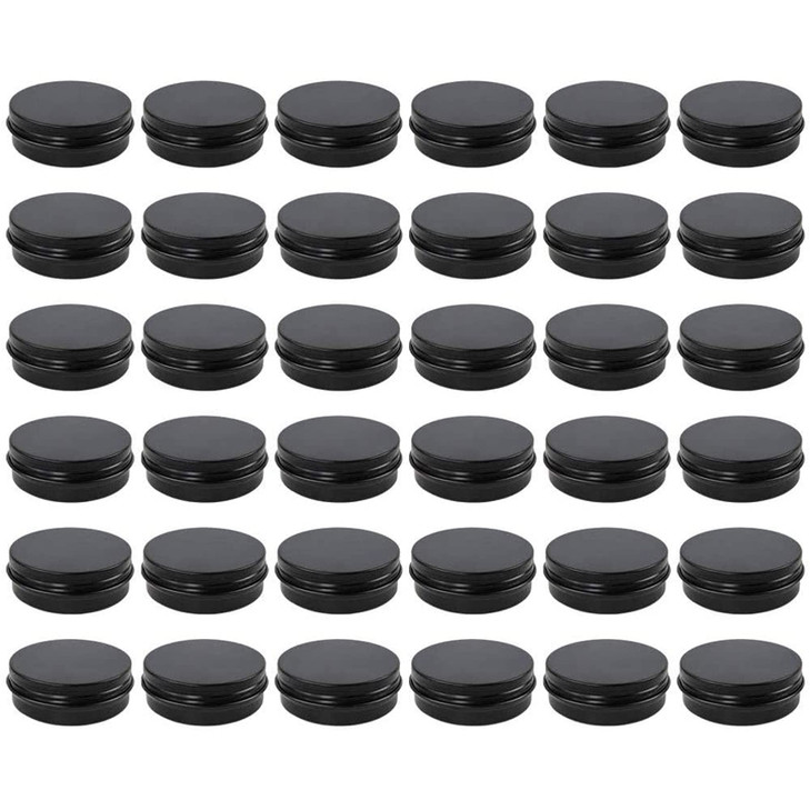 Moretoes 36 Pack Tins, 2 Oz Lip Balm Containers, Black Metal Round Tins Aluminum Cans, Empty Tin with Screw Lids for Salve, Spices or Candies