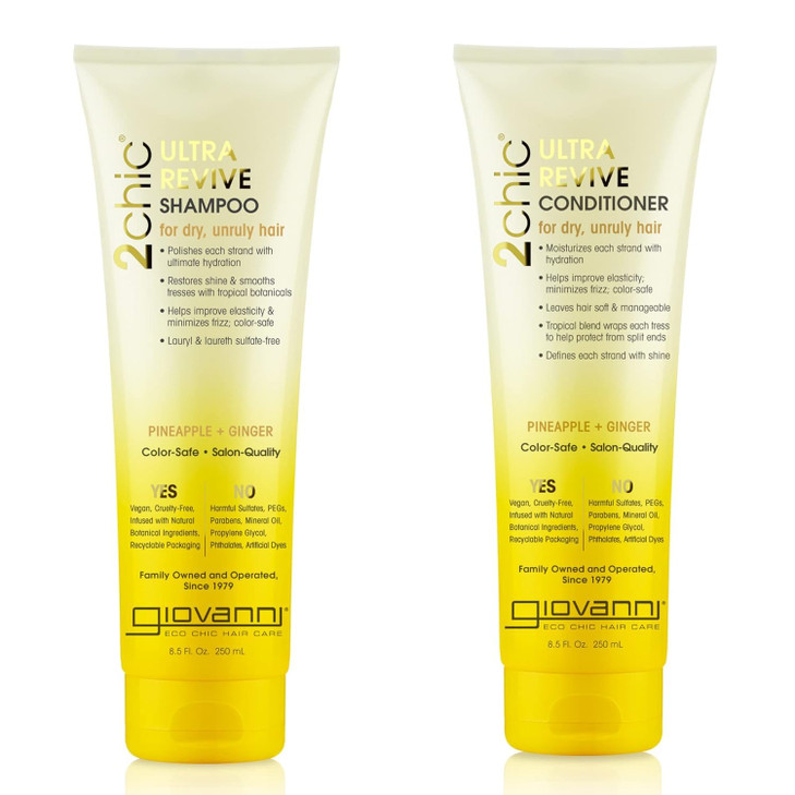 GIOVANNI 2chic Ultra-Revive Shampoo & Conditioner - Pineapple & Ginger to Moisturize Dry Unruly Hair, Aloe Vera, Pro-Vitamin B5, Lauryl & Laureth Sul