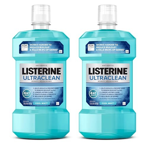 Listerine Ultraclean Oral Care Antiseptic Mouthwash, Everfresh Technology to Help Fight Bad Breath, Gingivitis, Plaque & Tartar, ADA-Accepted Oral Ri