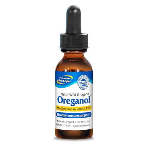 NORTH AMERICAN HERB & SPICE Oreganol - 0.45 fl. oz. - Unprocessed, Wild, Organic Oregano Oil - Mediterranean Source P73 - Non-GMO - 194 Servings