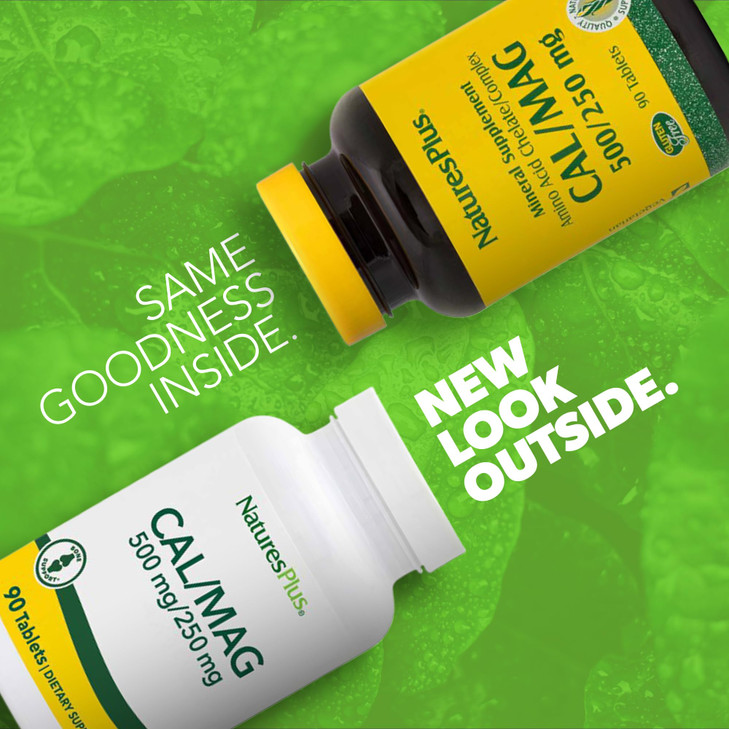 NaturesPlus Cal/Mag - 90 Vegetarian Tablets - 500 mg Calcium & 250 mg Magnesium - 90 Servings