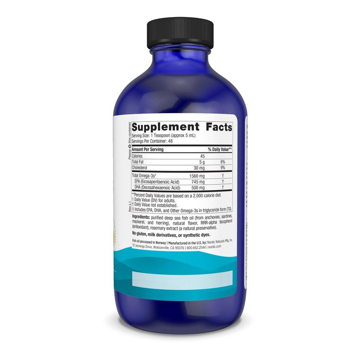 Nordic Naturals Omega-3, Lemon Flavor - 8 oz - 1560 mg Omega-3 - Fish Oil - EPA & DHA - Immune Support, Brain & Heart Health, Optimal Wellness - Non-