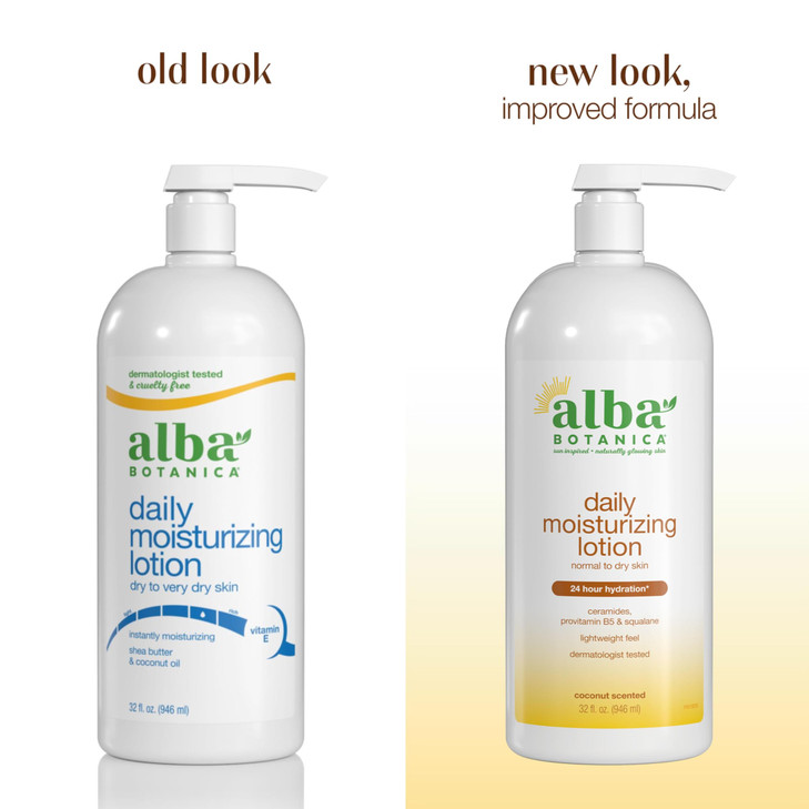 Alba Botanica Daily Moisturizing Lotion, Dry to Very Dry Skin, with Shea Butter and Coconut Oil, 32 Oz (Packaging May Vary)