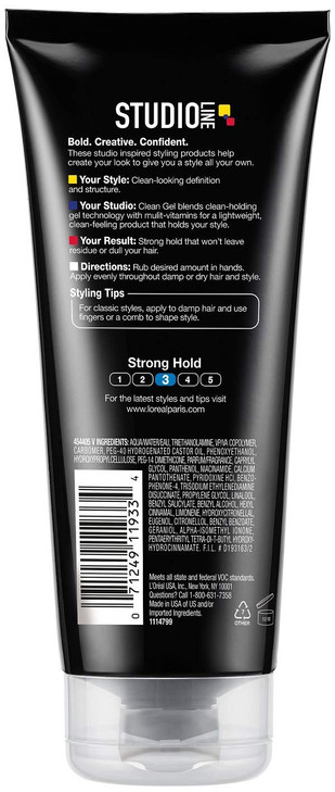 L'Oreal Paris Studio Line Strong Hold Clear Minded Clean Gel, 6.8 Fl Oz (Pack of 3)