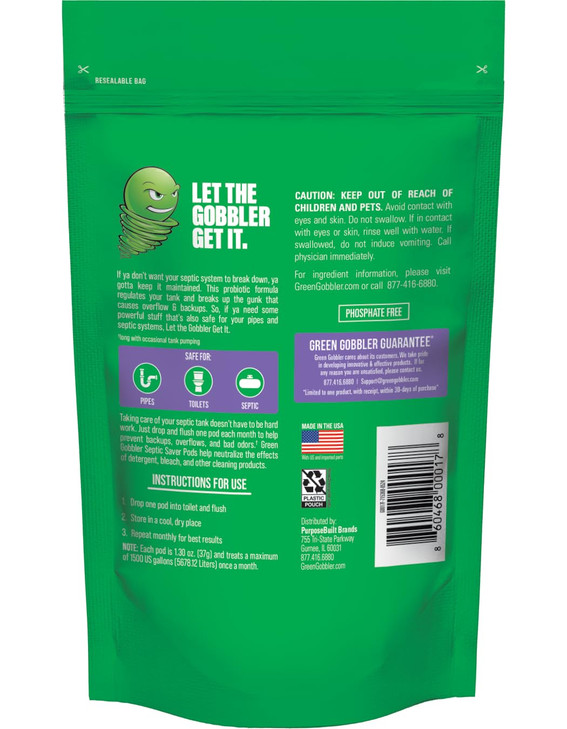 Green Gobbler Septic Tank Treatment Packets, 12 Month Supply - Powerful Natural Bacterial & Enzymes to Prevent Costly Septic Issues, Back-Ups, Foul O