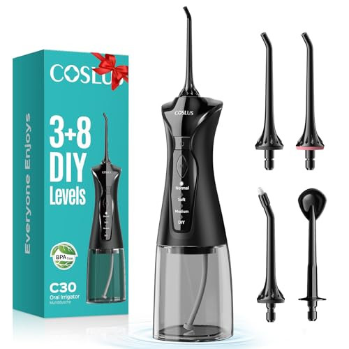 COSLUS Water Dental Flosser Pick for Teeth C30(FC5360): 4 Modes Cordless Portable 300ML Larger Tank Water Teeth Cleaner IPX7 Waterproof Flossing Clea