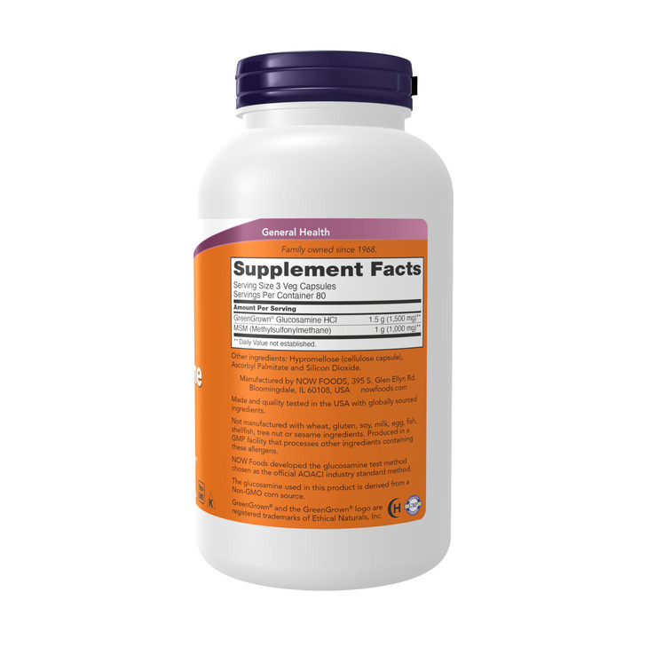 NOW Foods Supplements, Glucosamine & MSM (GreenGrown® Glucosamine), Vegetarian, 240 Veg Capsules