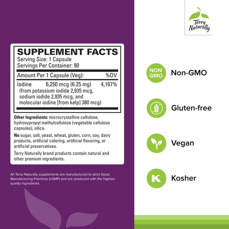 Terry Naturally Tri-Iodine - Support Thyroid Health - Aids Hormone Balance with Molecular Iodine from Kelp - Features Potassium Iodide & Sodium Iodid