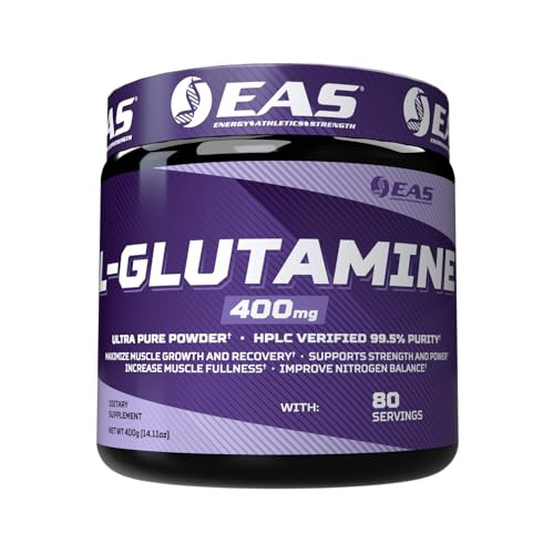 EAS L-Glutamine Powder | 99.5% Purity AjiPure Glutamine | Maximize Muscle Growth & Recovery | Improve Nitrogen Balance | 400mg, 80 Servings (Unflavor
