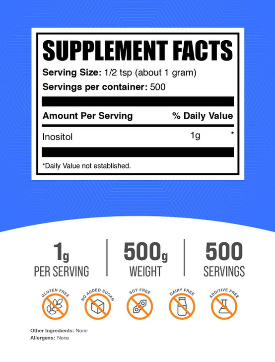 BulkSupplements.com Inositol Powder - Inositol Supplement, Vitamin B8 Supplement - Unflavored & Gluten Free, 1g per Serving, 500g (1.1 lbs) (Pack of
