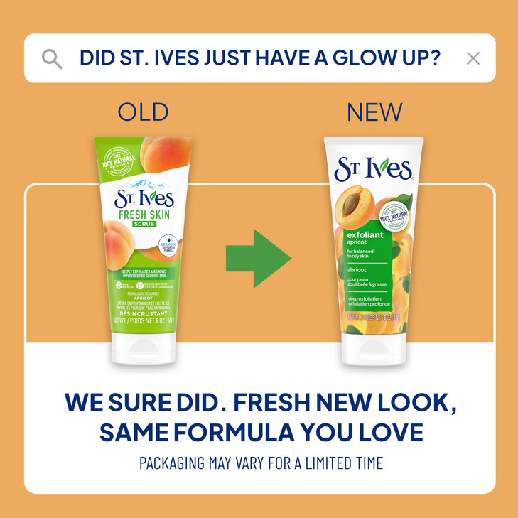 St. Ives Fresh Skin Apricot Face Scrub, Deep Exfoliator Skin Care for Clean, Glowing Skin, Oil-free Facial Scrub Made with 100% Natural Exfoliants, 6