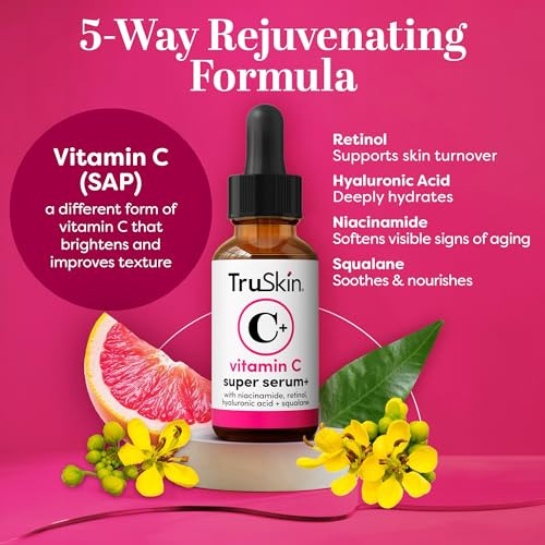 TruSkin Vitamin C Super Serum for Face - Five Skin Benefits in One Serum with Vitamin C, Retinol, Niacinamide, Hyaluronic Acid & Squalane - Brighten,