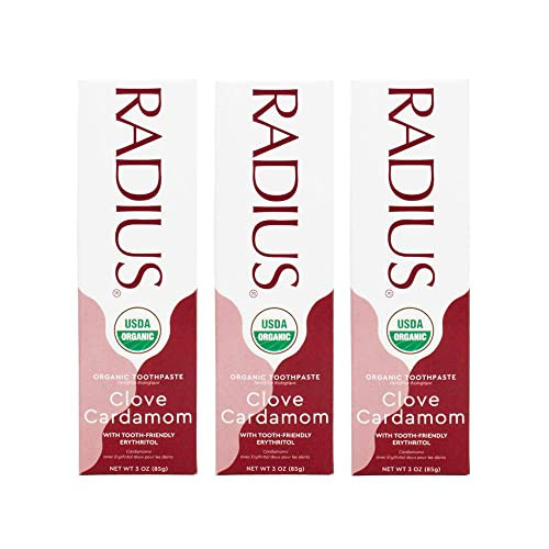 RADIUS Toothpaste, Clove Cardamom, 3 oz, USDA Organic Non-Toxic Chemical-Free Gluten-Free, Designed to Improve Gum Health & Prevent Cavities, Pack of