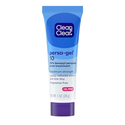 Clean & Clear Persa-Gel 10 Oil-Free Acne Spot Treatment with Maximum Strength 10% Benzoyl Peroxide, Topical Pimple Cream Visibly Reduces Acne in One