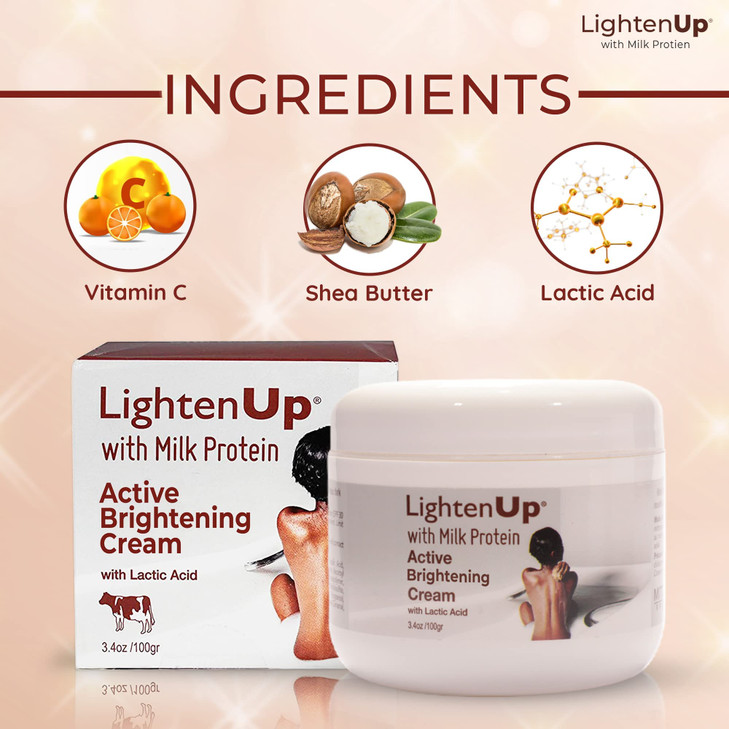 Lighten-Up, Lactic Acid Cream, 3.4 Fl oz 100ml, Skin Brightening Cream for Body, Knees, Underarms, Armpit, Intimate Parts, Face