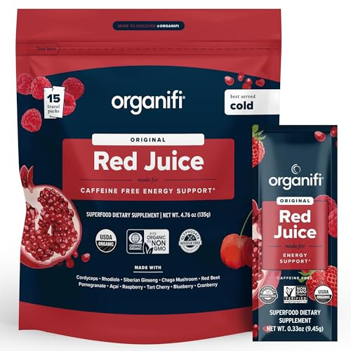 Organifi Red Juice - Energy Powder Reduces Afternoon Crashes and Boosts Digestion and Immune System, 15 Go Packets