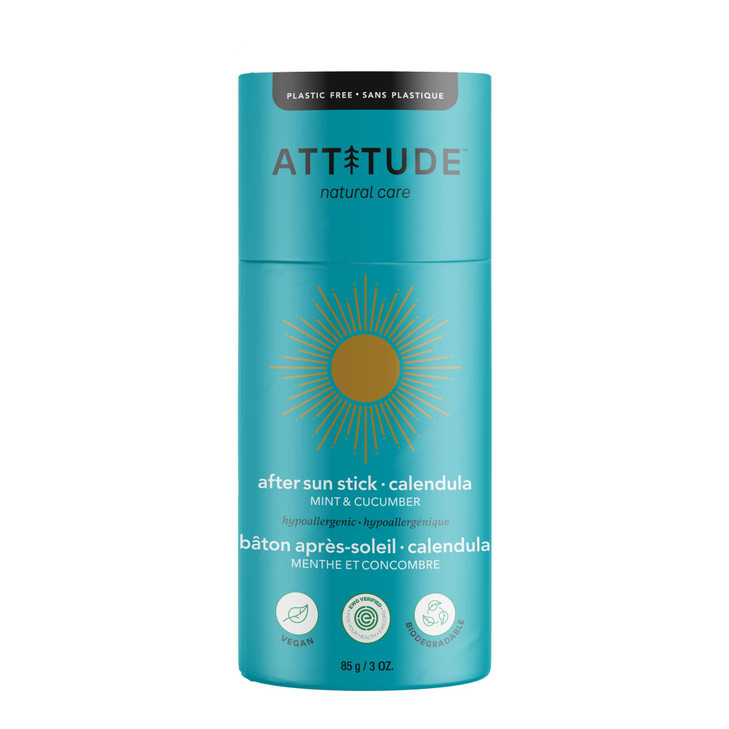 ATTITUDE After Sun Stick, Plastic-free, Plant and Mineral-Based Ingredients, Vegan and Cruelty-free Beauty and Personal Care Products, Mint & Cucumbe