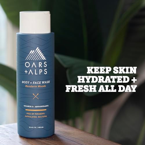 Oars + Alps Body Wash for Men, Mens Body Wash & Face Cleanser with Vitamin E & Antioxidants, Moisturizing, Paraben & Sulfate Free Cleanser, Mandarin