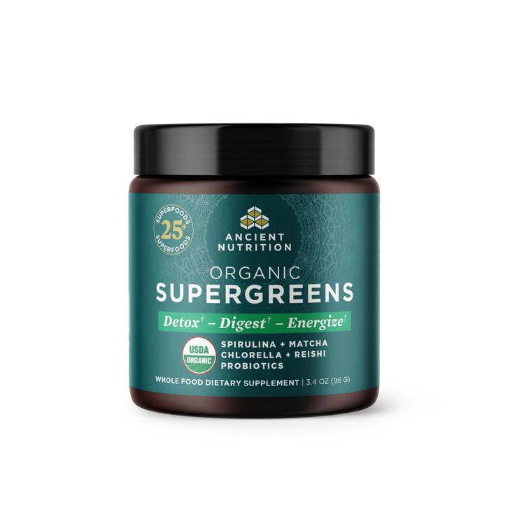 Ancient Nutrition Organic SuperGreens Powder with Probiotics, Organic Greens Flavor Greens, Made from Real Fruits, Vegetables and Herbs, Digestive an