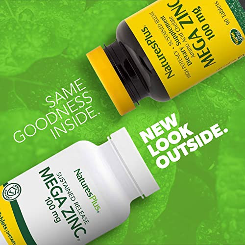 NaturesPlus Mega Zinc 100 mg Sustained Release - 90 Tablets - Vegetarian, Gluten Free - 90 Servings