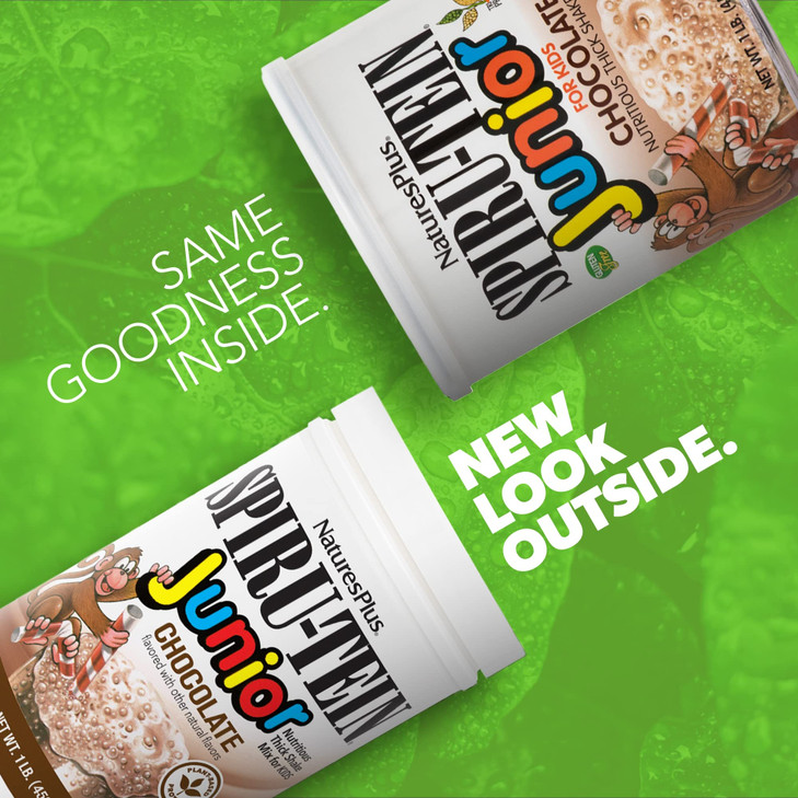 Natures Plus SPIRU-TEIN Junior, Chocolate - 1 lb - Plant-Based Protein Powder Shake for Kids - Gluten Free & Vegetarian - 15 Servings