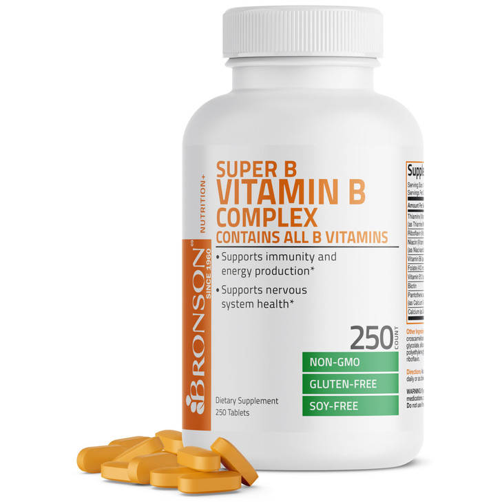 Bronson Vitamin B Complex (Vitamin B1, B2, B3, B6, B9 - Folic Acid, B12), 250 Tablets